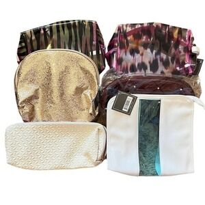 Ulta LOT BUNDLE of 6 makeup bags animal print, gold glitter, white mostly NEW